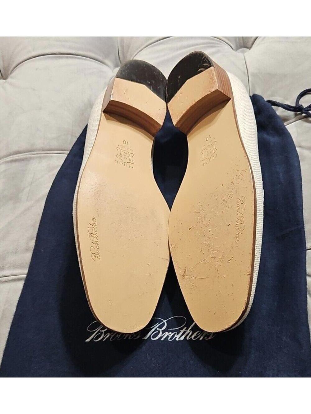 Brooks Brothers Handmade Italy White Navy Blue Leather Loafers Womens Shoes 10